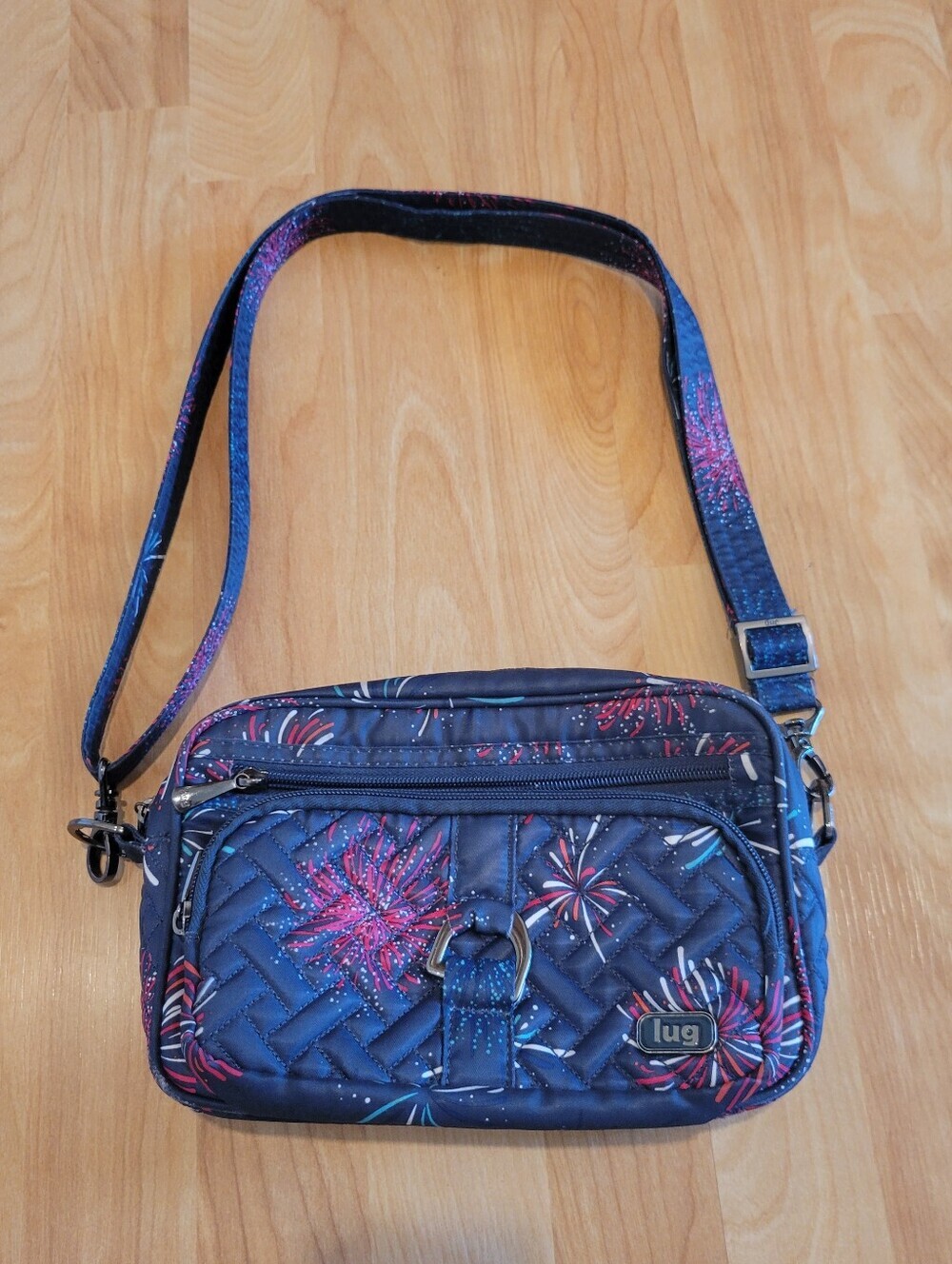 lug Carousel Navy Quilted Crossbody  Bag Firework Print